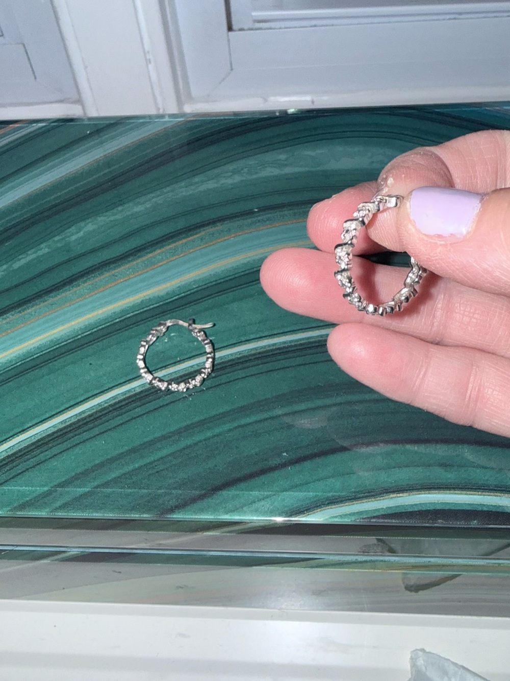 Silver Hoop Earrings -  with Diamond chips